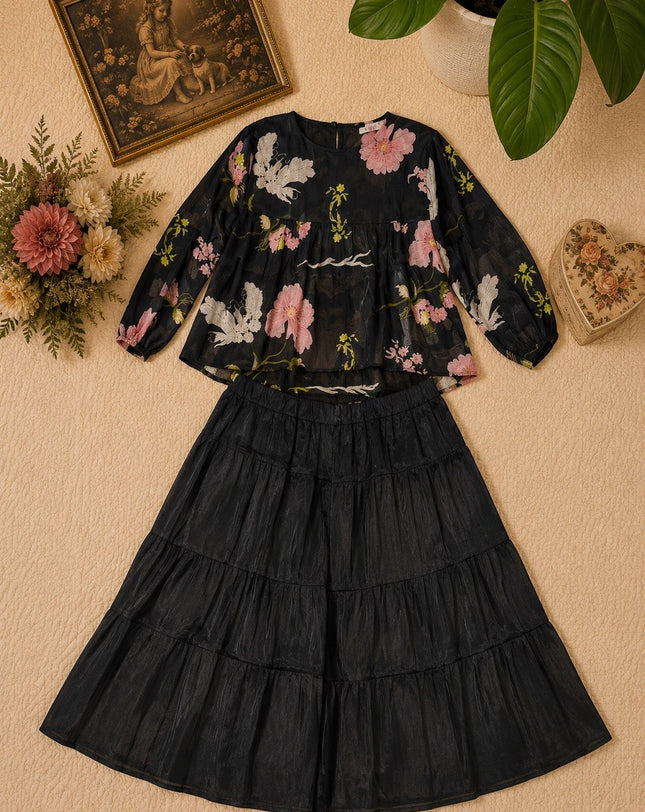 Floral Black Organza Two-Piece Set