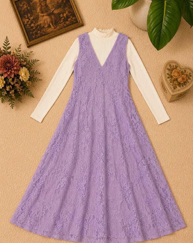Imported Lavender V Neck Dress
